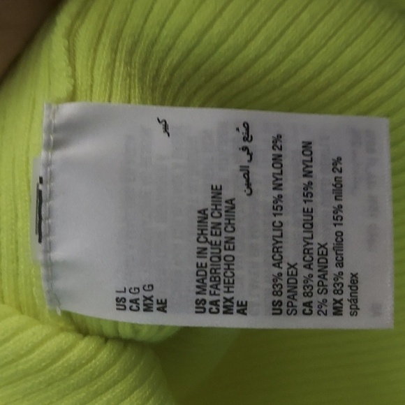 BAR III Neon Yellow Long Sleeve Mockneck Cutout Cropped Ribbed Top - Picture 8 of 11